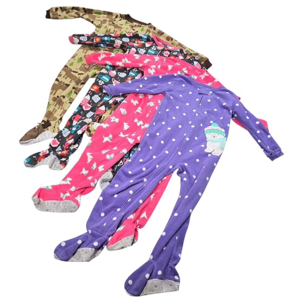 Bundle 4T Girls Carters Fleece One Piece Footed Pajamas Winter Warm Cozycore